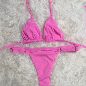 Brazilian Pink Ribbed Bikini Set